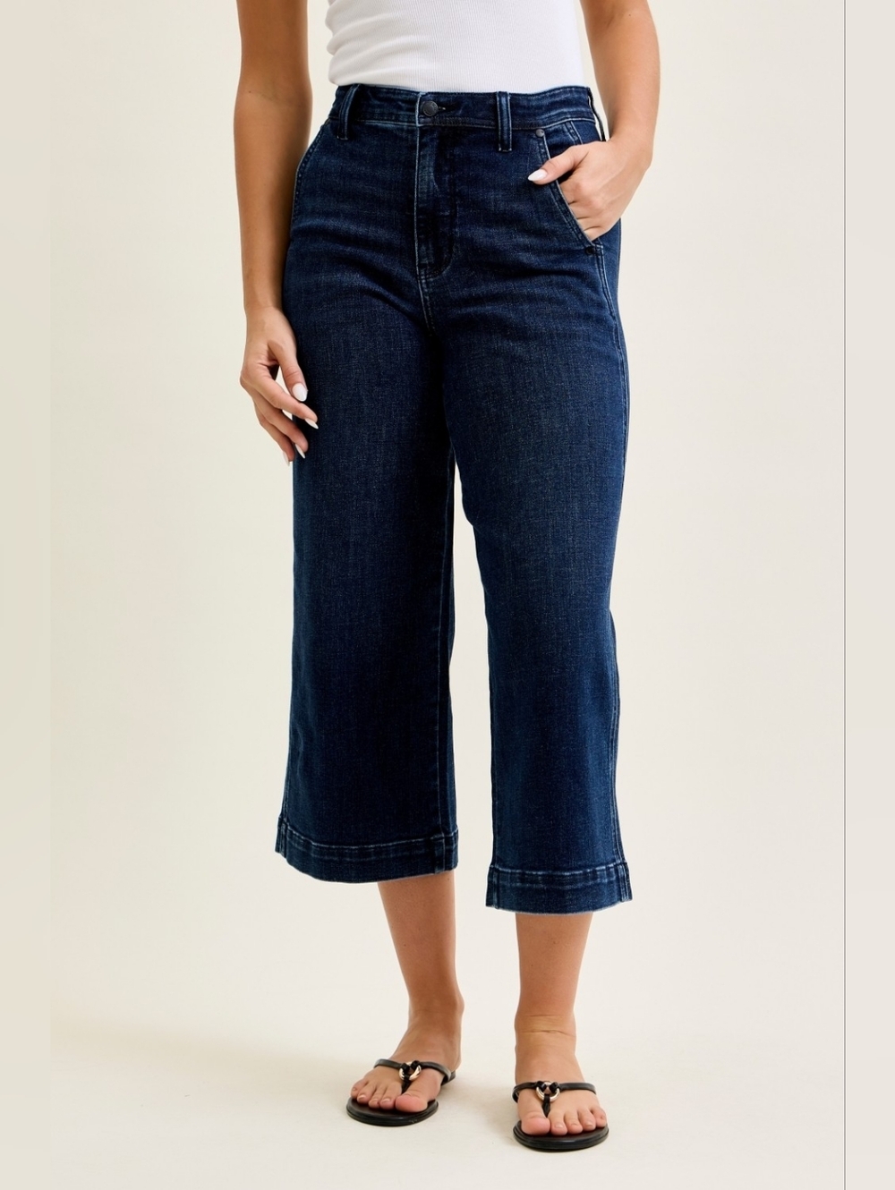 Judy Blue High Waist Ankle Wide Cropped Dark Indigo Blue Jeans